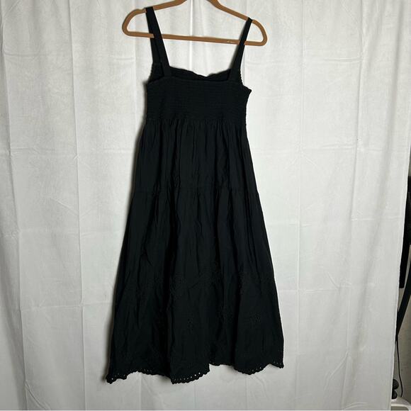 Zara Solid Black Eyelet Hem Sleeveless Midi Dress Size Small - Picture 2 of 5